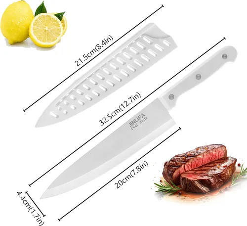 Vista 2 de Cuchillo de chef de 8 pulgadas, cuchillo de cocina de acero inoxidable con funda protectora para cuchillo, cuchillo de rebanar ultra afilado