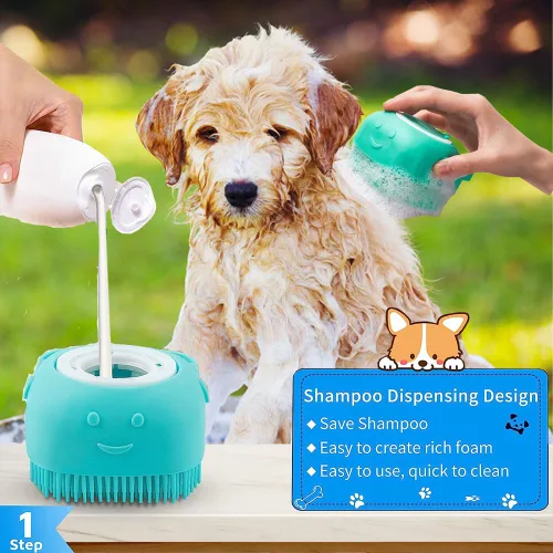 Vista 2 de Cepillo de baño para perros, cepillo de champú para perros, cepillo para baño, no se resbala, cepillo de lavado de masaje con mango de anillo