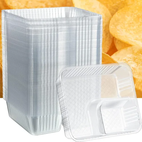 Vista 8 de Vesici 100 Piezas Bandejas de Nachos Desechables de 12oz de 2 Compartimentos Bandeja de Comida y Aperitivos Suministros para Puesto de Concesión