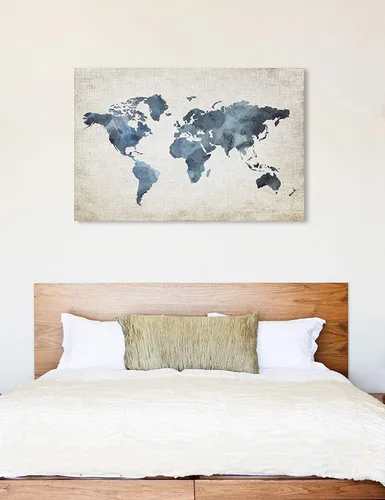 Vista 5 de Mapas y banderas - Lienzo decorativo para pared, diseño de mapas, mapas, mapas, 54 x 36 pulgadas, azul, marrón