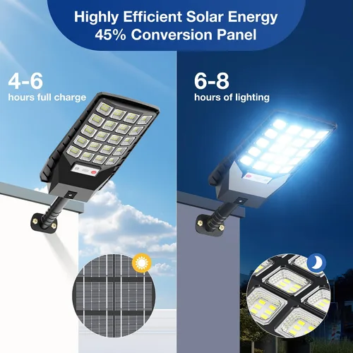 Vista 4 de WYWNA Farolas solares impermeables para exteriores, gran angular de 6500 K, luz de inundación solar con sensor de movimiento y control remoto, luz