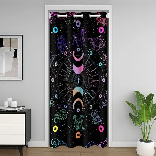 Vista 8 de Homewish Cortina de puerta de árbol de la vida azul y morado, cortina exótica para puerta de armario, puerta de armario, plantas silvestres