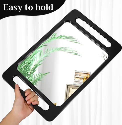 Vista 3 de Kigley Espejo de mano grande de 2 piezas con doble mango espejo de peluquería rectangular irrompible de mano equipo de peluquería y accesorios