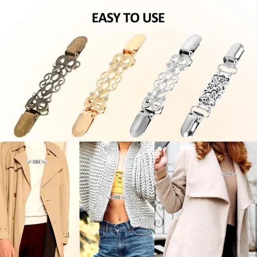 Vista 6 de 4 clips de cincha, suéter de metal, chal, cárdigan, cuello de camisa, clips para camisa, vestido vintage, clip de cincha en la espalda para mujeres