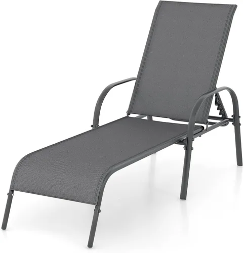 Vista 12 de Giantex Silla de Salón para Patio, Tumbona para Exteriores con Respaldo de 5 Posiciones Ajustables, Marco de Acero Resistente, Sillón Reclinable