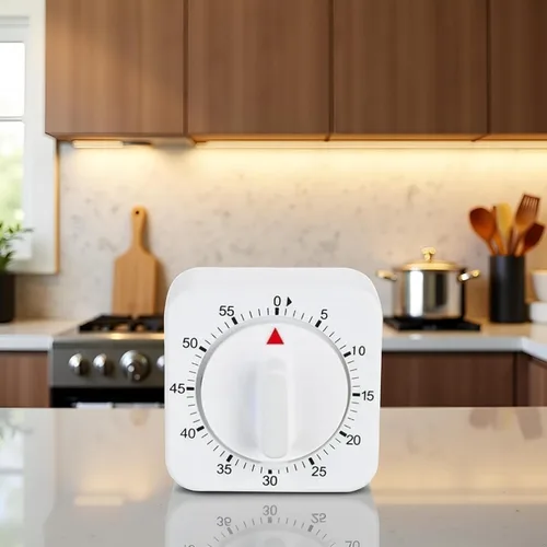 Vista 2 de Reloj con temporizador blanco cuadrado de 60 minutos, temporizador mecánico de cocina, reloj de cocina visual con alarma fuerte, no requiere