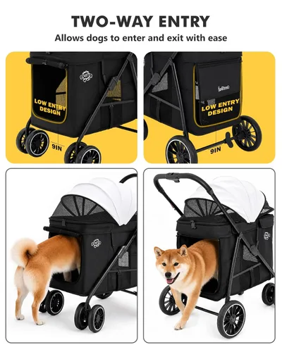 Vista 2 de Cochecito para perros medianos, cochecito para mascotas de 4 ruedas para 2 perros pequeños o 1 perro mediano, cochecito para gatos de hasta 80