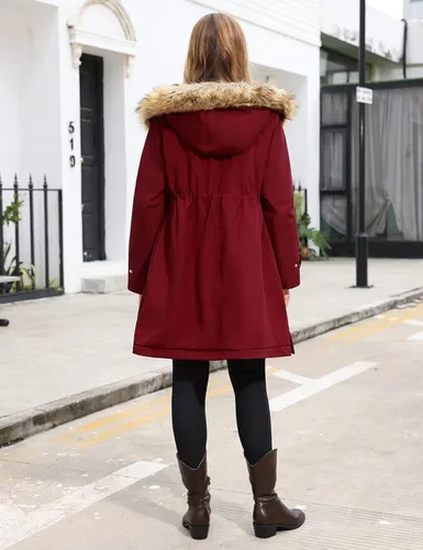 Vista 5 de Maacie Chaqueta de maternidad con forro polar grueso 2 en 1 con cinturón y capucha cálida para invierno