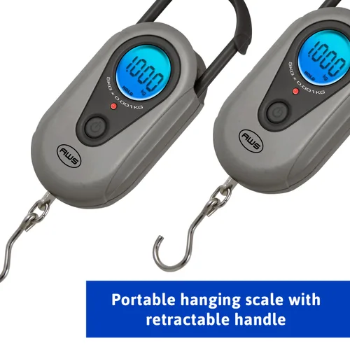 Vista 8 de American Weigh Scales Escala colgante digital Mango retráctil, pantalla LCDAMW-SR-1KG1000 x 1G (gris)