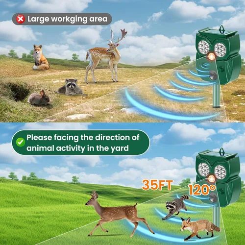 Vista 7 de Solar Ultrasonic Animal Repellent Outdoor, 4Pack Waterproof Deer Repellent Devices with RIP Motion Sensor, Cat Repellent with LED Flashing Lights