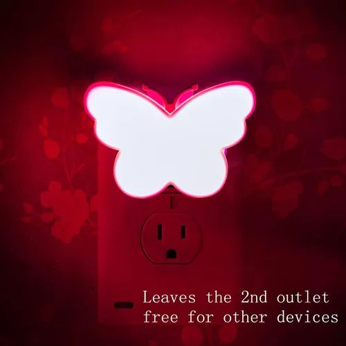 Vista 3 de 2 luces LED de mariposa para niños, lámpara de luz nocturna enchufable a la pared con sensor inteligente del atardecer al amanecer, idea