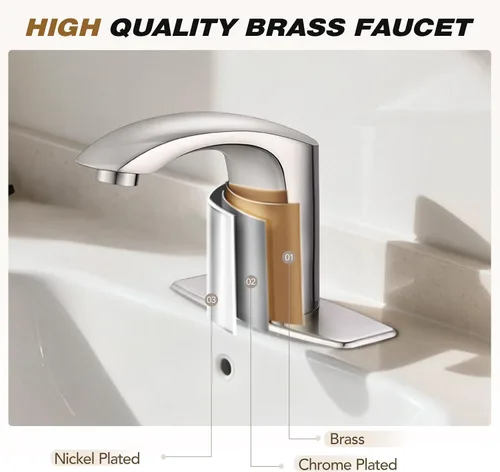 Vista 3 de Llave automática, Plateado, FN0102N Sensor de movimiento de latón activado,Grifos comerciales sin contacto,Ahorro de agua fácil de instalar