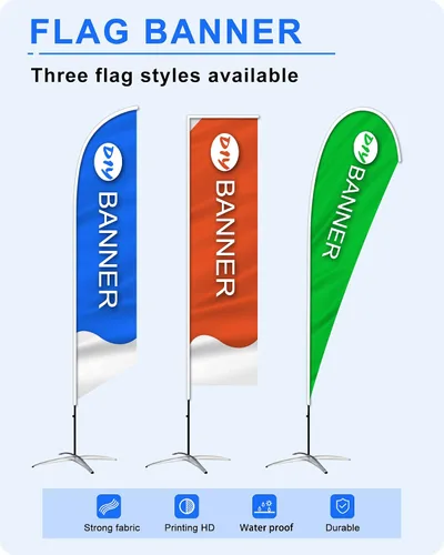 Vista 3 de Banderas de plumas publicitarias personalizadas para negocios al aire libre, logotipo personalizado y texto en la bandera abierta, carteles