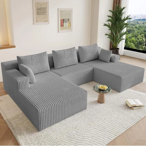 Vista 36 de Sofá modular Cloud de 95 pulgadas con otomana, moderno sofá nube en forma de U con asiento profundo, cómodo sofá de pana de 3 plazas, sofá de espuma