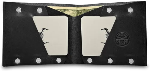 Vista 2 de Billetera plegable delgada, billetera de cuero, billeteras hechas a mano para hombres - #2, Negro -, Minimalista