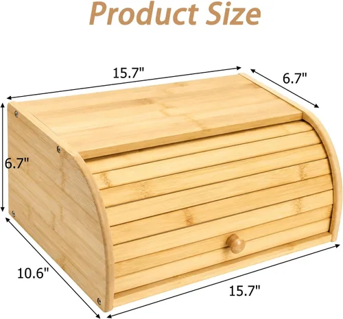 Vista 2 de Lawei Panera de bambú, caja de pan grande de madera con parte superior enrollable, contenedor de almacenamiento de pan para encimera, soporte