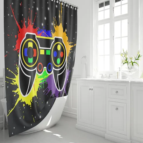 Vista 4 de BATATADOCE Juego de baño Gaming con cortina de ducha y alfombras para niños