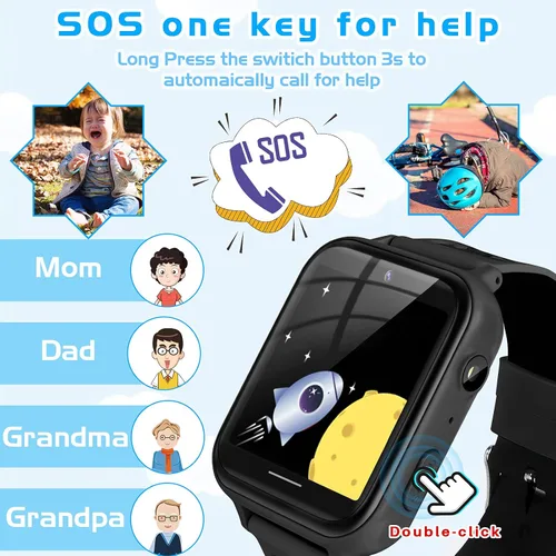 Vista 6 de OKYUK Reloj inteligente para niños, reproductor de MP3, reloj de música, teléfono con alarma de cámara, cámara SOS, llamada de 2 vías, reloj