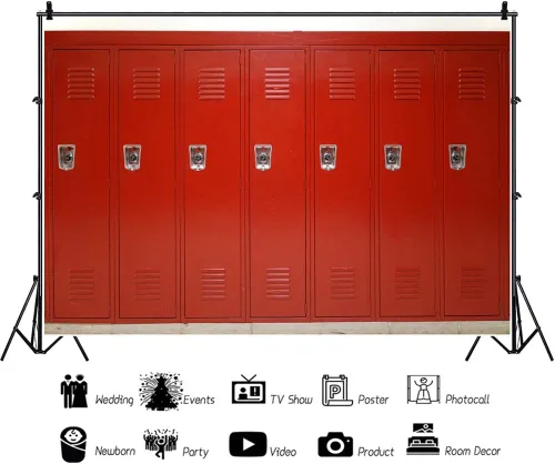 Vista 2 de YongFoto Telón de fondo rojo de 5 x 3 pies, para deportes, gimnasio, escuela, armario de seguridad, fondo de habitación para fotografía