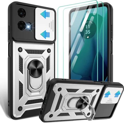 Vista 61 de Gritup Funda para Moto G Stylus 5G-2021 con cubierta deslizante para cámara 1 paquete de protectores de pantalla HD Soporte de metal giratorio