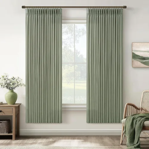 Vista 55 de TWODRAPES Cortinas de Lino Plisadas con Pinza Beige Blancas de 54 Pulgadas de Largo 2 Paneles para Comedor Cocina Dormitorio Plisadas Semi
