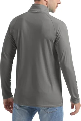 Vista 3 de CRYSULLY Camisas de pesca para hombre con protección solar UPF 50+ de manga larga y cremallera de 14
