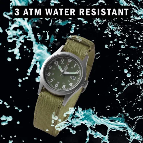 Vista 6 de Smith & Wesson Reloj militar para hombre, 3 correas de lona intercambiables, resistente al agua 3 ATM, visualización de la fecha, cristal resistente