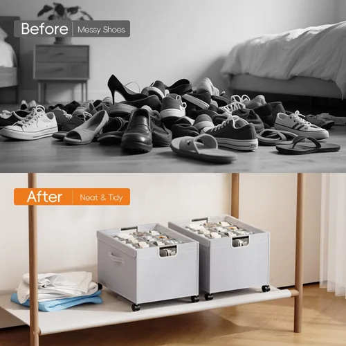 Vista 7 de HOUSE AGAIN Organizador de zapatos para armario, cajas de almacenamiento de zapatos con ruedas de 360°, marco de metal resistente que se adapta a