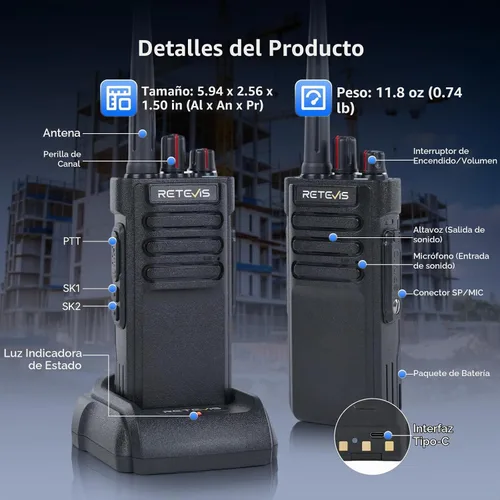 Vista 10 de Retevis Walkie Talkie RT29G Heavy Duty de largo alcance