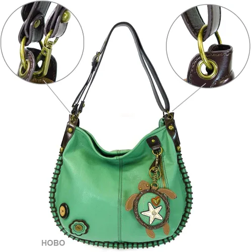 Vista 6 de Chala Bolsos de mano, estilo casual, suave, grande hombro o bolso cruzado con llavero, color verde azulado, Búho