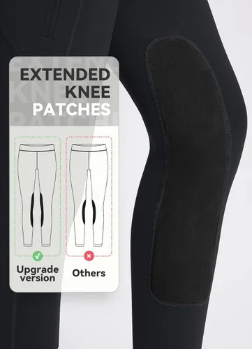 Vista 3 de BALEAF Pantalones de equitación para niñas, pantalones ecuestres con parche en la rodilla, mallas escolares juveniles con bolsillos con cremallera