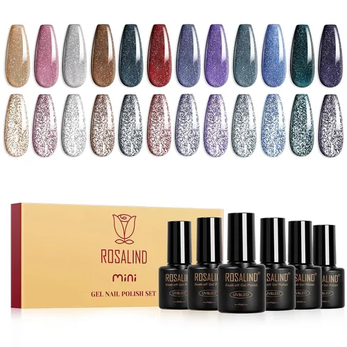 Vista 17 de ROSALIND Esmalte de uñas de gel de ojo de gato con imán, 12 piezas, esmalte de uñas de gel brillante holográfico púrpura azul rojo, esmalte de uñas