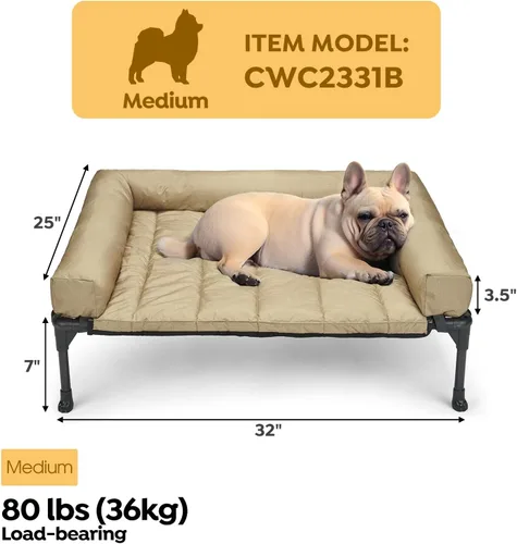 Vista 2 de Veehoo Cama Elevada Refrescante para Perro Añade Cojín Bolster Extraíble Impermeable Alfombrilla, Cuna Elevada para Mascotas con Malla Teslin