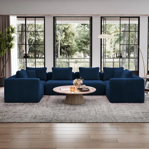 Vista 24 de Avenco Sofá seccional modular de 6 asientos de 141 pulgadas, tela de pana Negro
