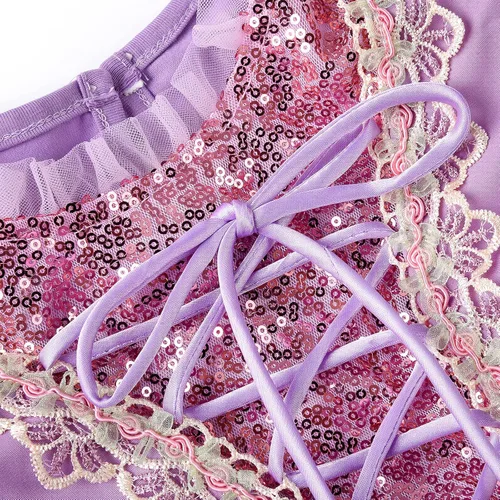 Vista 5 de JerrisApparel Disfraz de princesa de lujo para niñas, vestido de cosplay morado, fiesta de disfraces de Halloween