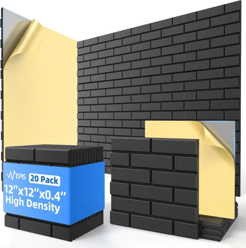 Vista 13 de Paquete de 12 paneles acústicos con autoadhesivos, paneles de espuma de alta densidad a prueba de sonido de 12 x 12 x 0.4 pulgadas para paredes