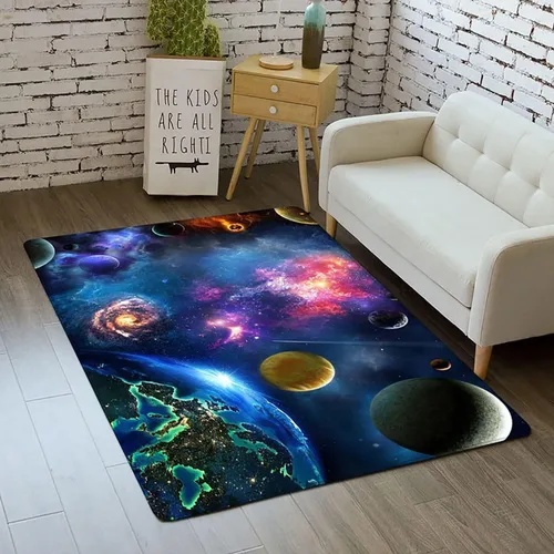 Vista 31 de Alfombra de espacio exterior para habitación de niños, 3 x 5 pies, alfombra Galaxy para dormitorio de niños, suave, antideslizante, sistema solar
