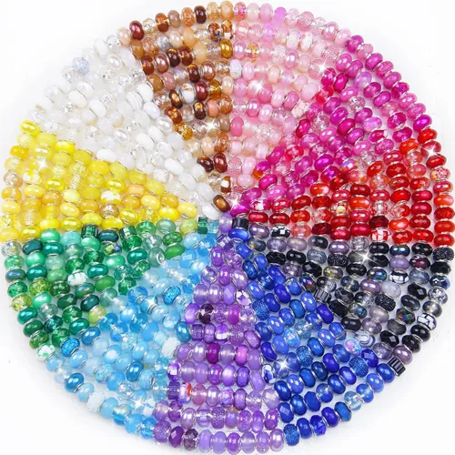 Vista 33 de ZYEHXED 60 Piezas Cuentas Negras de Agujero Grande, Cuentas Grandes de Artesanía Europea, Cuenta de Lampwork Murano de Agujero Grande, Cuenta