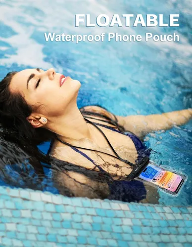 Vista 2 de Funda impermeable para teléfono con cordón, bolsa impermeable universal para teléfono flotante [2 unidades], bolsa protectora de agua para teléfono