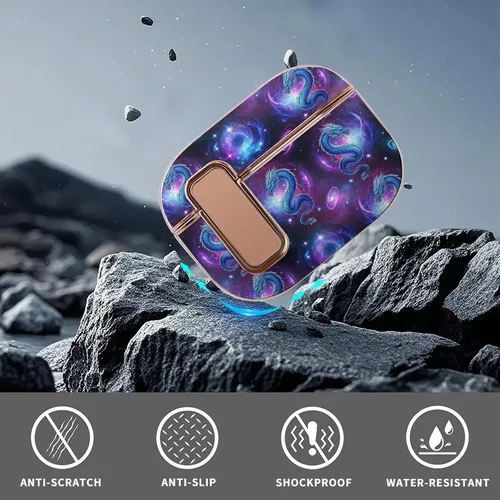 Vista 6 de Full Protective Cover Compatible with Airpods Pro 2 Wireless Charging Case for Women with Lock, Purple Galaxy Dragon, Safe and Shockproof