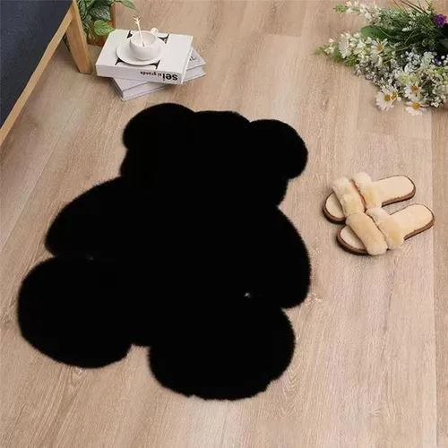Vista 2 de Alfombra en forma de oso, de 17.7 x 23.6 in, suave y lanuda para dormitorio de los niños, bonita alfombra de piel sintética suave y esponjosa