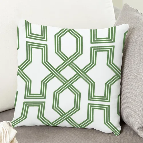 Vista 4 de Cojín de cojín verde salvia con rayas geométricas estilo granja enrejado imperial geométrico verde para sofá, funda de cojín de doble cara, 24 x 24
