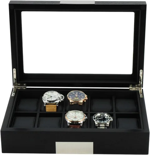 Vista 4 de TIMELYBUYS Caja organizadora de 10 piezas personalizada de madera negra con detalles de acero inoxidable