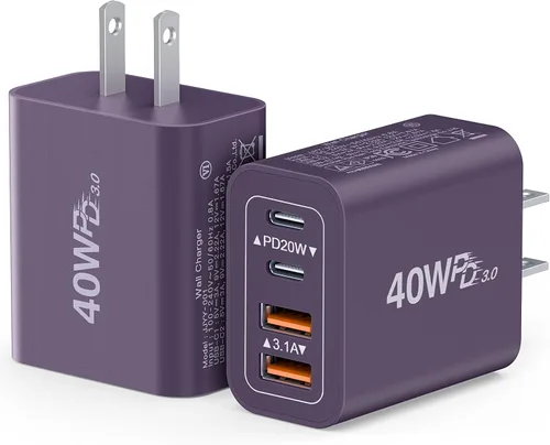 Vista 19 de [Paquete de 2] Cargador de pared USB C, cargador tipo C de 40 W, bloques de 40W 2Pack Azul bebé
