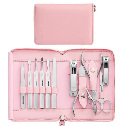 Vista 2 de Familife - Juego de manicura, kit de manicura profesional, 11 piezas, cortaúñas para mujeres, kit de regalo para ella