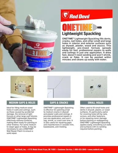 Vista 5 de Red Devil 0541 ONETIME Spackle ligero para reparación de paredes, masilla para agujeros en paneles de yeso, 1 galón, blanco, fabricado en EE. UU