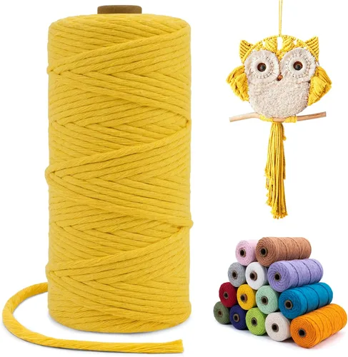 Vista 87 de Cuerda de macramé de una sola hebra de 0.197 in x 110 yardas, cuerda de macramé de algodón natural de 0.197 in, cuerda de algodón grueso para colgar