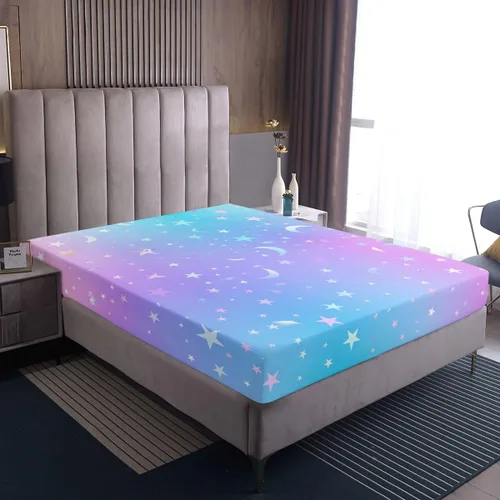 Vista 5 de Sábana bajera de galaxia tamaño individual, juego de ropa de cama con purpurina degradado para niños, niñas, niños y mujeres, decoración