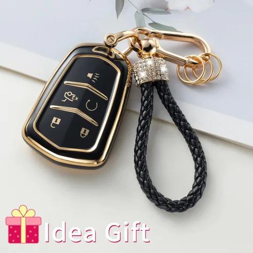 Vista 6 de Gematay - Funda para llavero Cadillac, carcasa protectora compatible con Escalade CTS SRX XT5 ATS CT6 5 botones llave remota Smart Key Protector