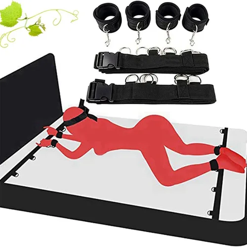 Vista 5 de Puños para piernas y tobillos, correas sexuales para cama, collares con cadena y esposas, kit de sujeción sexual debajo del colchón para adultos